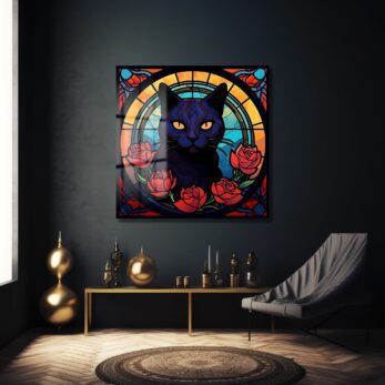 Esrarengiz Gözler: Kedi ve Güller Cam Tablo - Art Nouveau Dokunuşu - Glazella Esrarengiz Gözler: Kedi ve Güller Cam Tablo - Art Nouveau Dokunuşu - Glazella