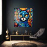 Renkli Vitray Kedi: Modern Sanat Temalı Dekoratif Cam Tablo Duvar Dekoru cam tablo, duvar sanatı, modern dekorasyon, soyut sanat, cam sanat eserleri, iç mekan dekorasyonu, ofis dekorasyonu, ev dekorasyonu, restoran dekorasyonu, cafe dekorasyonu, cam baskı, UV baskı, estetik duvar sanatı