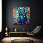 Gizemli Vitray Kedi: Sanatsal Temperli Cam Tablo Duvar Dekoru cam tablo, duvar sanatı, modern dekorasyon, soyut sanat, cam sanat eserleri, iç mekan dekorasyonu, ofis dekorasyonu, ev dekorasyonu, restoran dekorasyonu, cafe dekorasyonu, cam baskı, UV baskı, estetik duvar sanatı