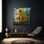Ayçiçeği Işıltısı: Vitray Sanatlı Temperli Cam Tablo Duvar Dekoru cam tablo, duvar sanatı, modern dekorasyon, soyut sanat, cam sanat eserleri, iç mekan dekorasyonu, ofis dekorasyonu, ev dekorasyonu, restoran dekorasyonu, cafe dekorasyonu, cam baskı, UV baskı, estetik duvar sanatı