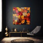 Sonbahar Vitrayı: Canlı Yaprak Desenli Temperli Cam Tablo Duvar Dekoru cam tablo, duvar sanatı, modern dekorasyon, soyut sanat, cam sanat eserleri, iç mekan dekorasyonu, ofis dekorasyonu, ev dekorasyonu, restoran dekorasyonu, cafe dekorasyonu, cam baskı, UV baskı, estetik duvar sanatı