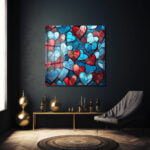 Aşkın Vitray Dansı: Kırmızı ve Mavi Kalpler Temalı Modern Cam Tablo Duvar Dekoru cam tablo, duvar sanatı, modern dekorasyon, soyut sanat, cam sanat eserleri, iç mekan dekorasyonu, ofis dekorasyonu, ev dekorasyonu, restoran dekorasyonu, cafe dekorasyonu, cam baskı, UV baskı, estetik duvar sanatı