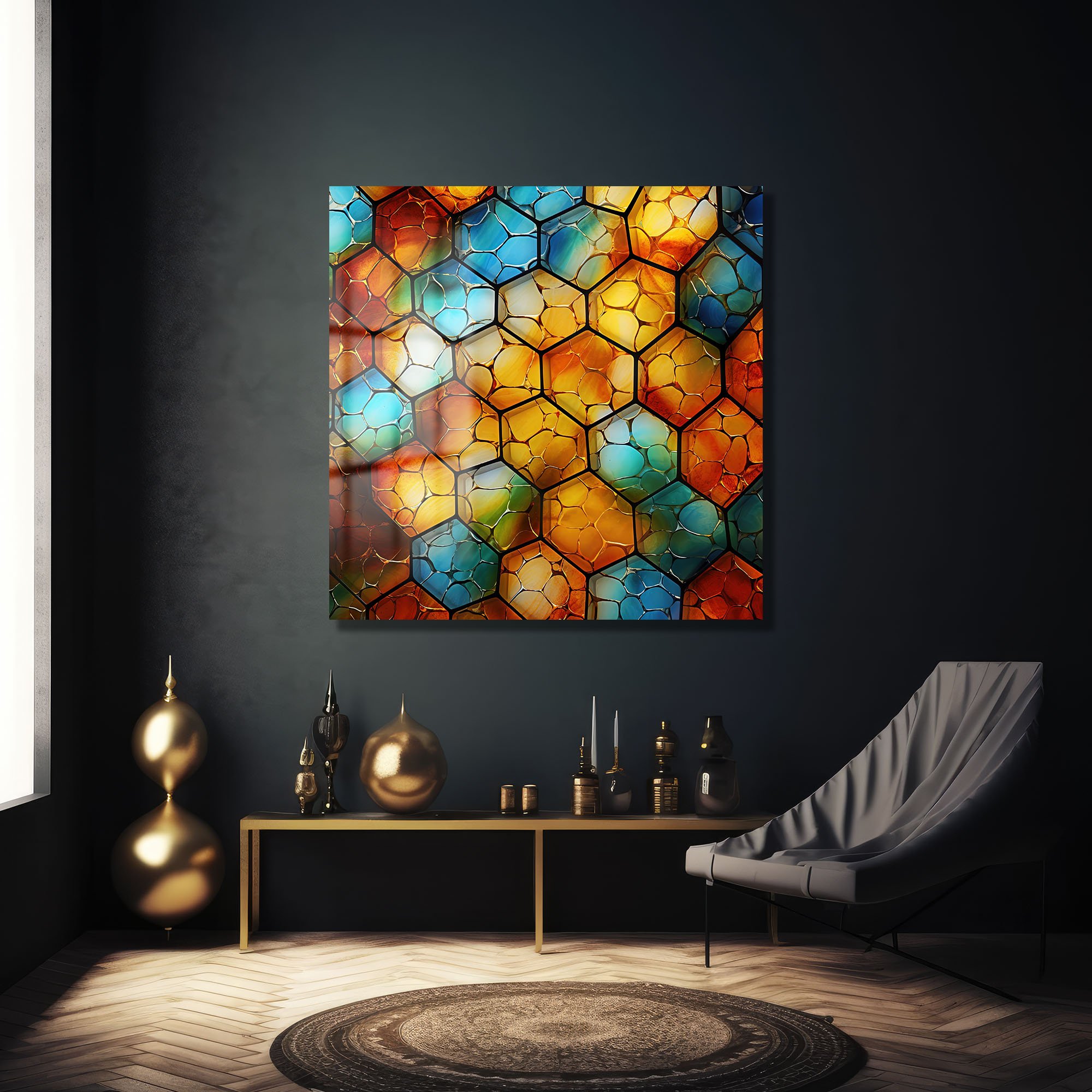 Geometrik Rüyalar: Canlı Renklerde Temperli Cam Tablo Duvar Dekoru cam tablo, duvar sanatı, modern dekorasyon, soyut sanat, cam sanat eserleri, iç mekan dekorasyonu, ofis dekorasyonu, ev dekorasyonu, restoran dekorasyonu, cafe dekorasyonu, cam baskı, UV baskı, estetik duvar sanatı