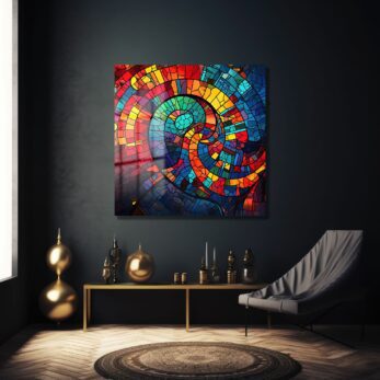 Renkli Spiral Dansı: Modern Vitray Tarzı Temperli Cam Tablo - Glazella