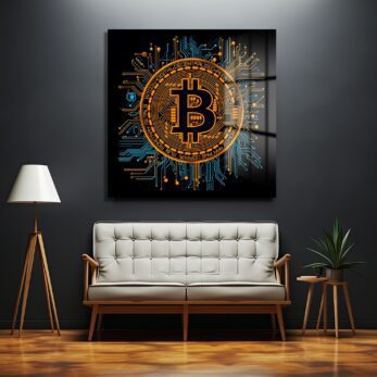 Dijital Altın: Bitcoin Devre Kartı Tasarımlı Modern Cam Tablo - Glazella