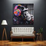 Ritim Şempanze: Neon Enerjili Graffiti Sanat Cam Tablo Duvar Dekoru cam tablo, duvar sanatı, modern dekorasyon, soyut sanat, cam sanat eserleri, iç mekan dekorasyonu, ofis dekorasyonu, ev dekorasyonu, restoran dekorasyonu, cafe dekorasyonu, cam baskı, UV baskı, estetik duvar sanatı