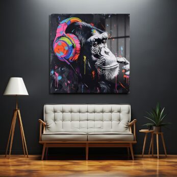 Ritim Şempanze: Neon Enerjili Graffiti Sanat Cam Tablo - Glazella Ritim Şempanze: Neon Enerjili Graffiti Sanat Cam Tablo - Glazella