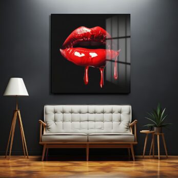 Tutkunun Rengi: Damlayan Kırmızı Dudaklar Cam Tablo - Glazella