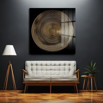 Altın Spiral Derinliği: Modern Geometrik Cam Tablo - Glazella