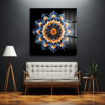 Gizemli Mandala: Sonsuzluk Mavisi ve Altın Işıltılı Temperli Cam Tablo - Glazella Gizemli Mandala: Sonsuzluk Mavisi ve Altın Işıltılı Temperli Cam Tablo - Glazella