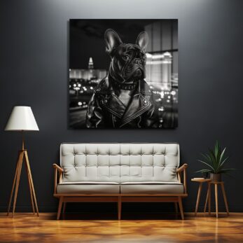 Şehirde Bir İkon: French Bulldog Rocker Cam Tablo - Glazella Şehirde Bir İkon: French Bulldog Rocker Cam Tablo - Glazella