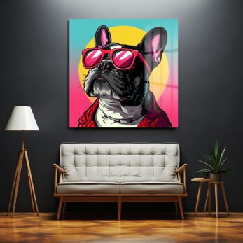 Havalı Fransız Bulldog Pop Art Cam Tablo | Canlı Renklerle Modern Duvar Dekoru - Glazella Havalı Fransız Bulldog Pop Art Cam Tablo | Canlı Renklerle Modern Duvar Dekoru - Glazella