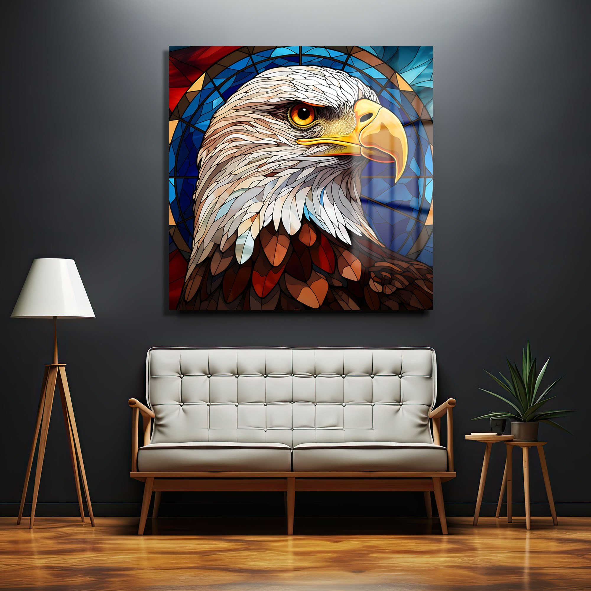 Vitray Kartal: Gücün ve Asaletin Modern Cam Tablosu Duvar Dekoru cam tablo, duvar sanatı, modern dekorasyon, soyut sanat, cam sanat eserleri, iç mekan dekorasyonu, ofis dekorasyonu, ev dekorasyonu, restoran dekorasyonu, cafe dekorasyonu, cam baskı, UV baskı, estetik duvar sanatı
