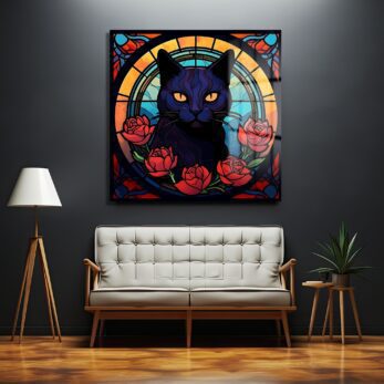 Esrarengiz Gözler: Kedi ve Güller Cam Tablo - Art Nouveau Dokunuşu - Glazella Esrarengiz Gözler: Kedi ve Güller Cam Tablo - Art Nouveau Dokunuşu - Glazella