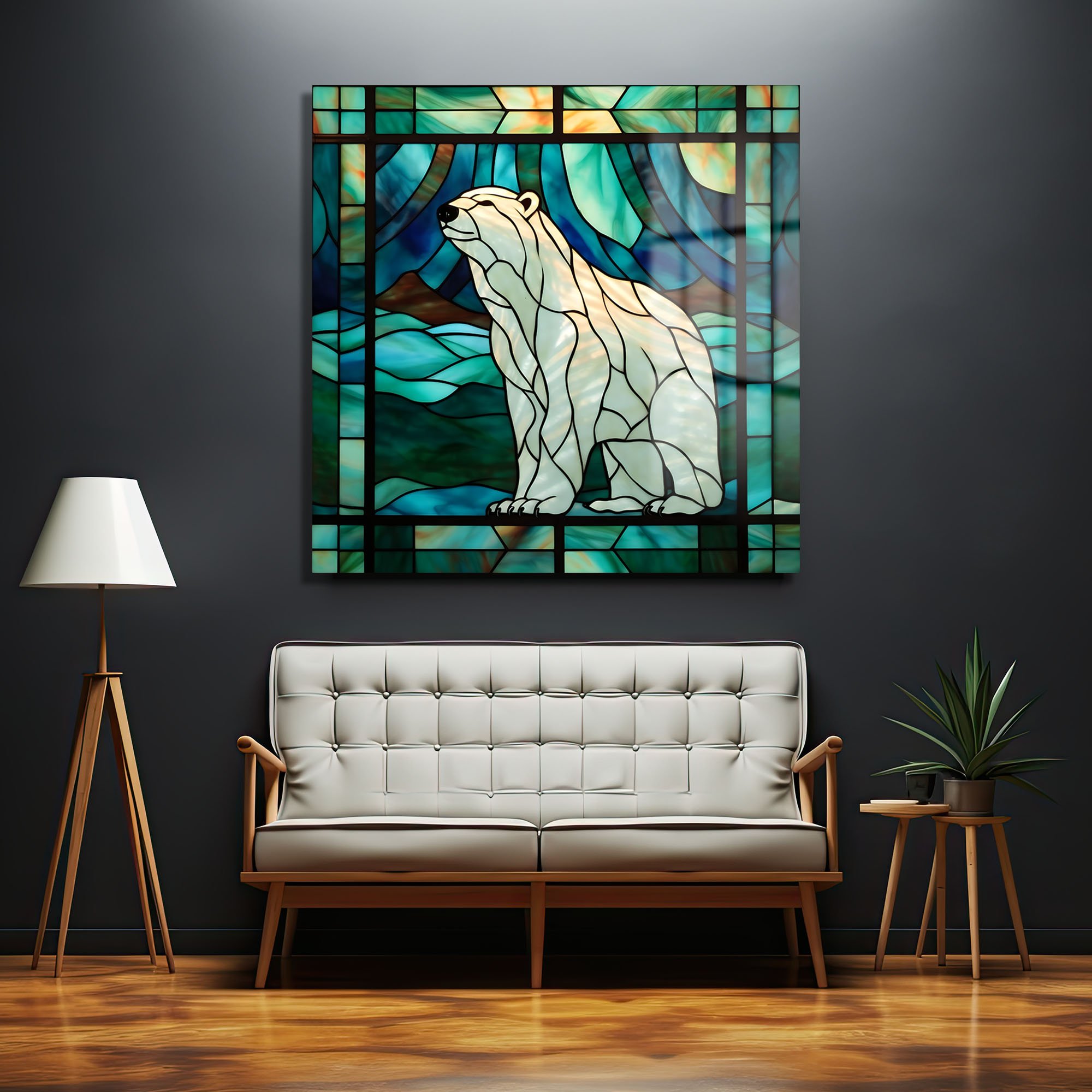Buzların Hükümdarı: Stained Glass Kutup Ayısı Temperli Cam Tablo Duvar Dekoru cam tablo, duvar sanatı, modern dekorasyon, soyut sanat, cam sanat eserleri, iç mekan dekorasyonu, ofis dekorasyonu, ev dekorasyonu, restoran dekorasyonu, cafe dekorasyonu, cam baskı, UV baskı, estetik duvar sanatı