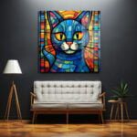 Renkli Vitray Kedi: Modern Sanat Temalı Dekoratif Cam Tablo Duvar Dekoru cam tablo, duvar sanatı, modern dekorasyon, soyut sanat, cam sanat eserleri, iç mekan dekorasyonu, ofis dekorasyonu, ev dekorasyonu, restoran dekorasyonu, cafe dekorasyonu, cam baskı, UV baskı, estetik duvar sanatı