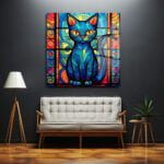 Gizemli Vitray Kedi: Sanatsal Temperli Cam Tablo Duvar Dekoru cam tablo, duvar sanatı, modern dekorasyon, soyut sanat, cam sanat eserleri, iç mekan dekorasyonu, ofis dekorasyonu, ev dekorasyonu, restoran dekorasyonu, cafe dekorasyonu, cam baskı, UV baskı, estetik duvar sanatı