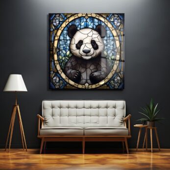 Büyülü Vitray Panda Cam Tablo: Modern Sanat ve Huzurun Buluştuğu Duvar Dekoru - Glazella