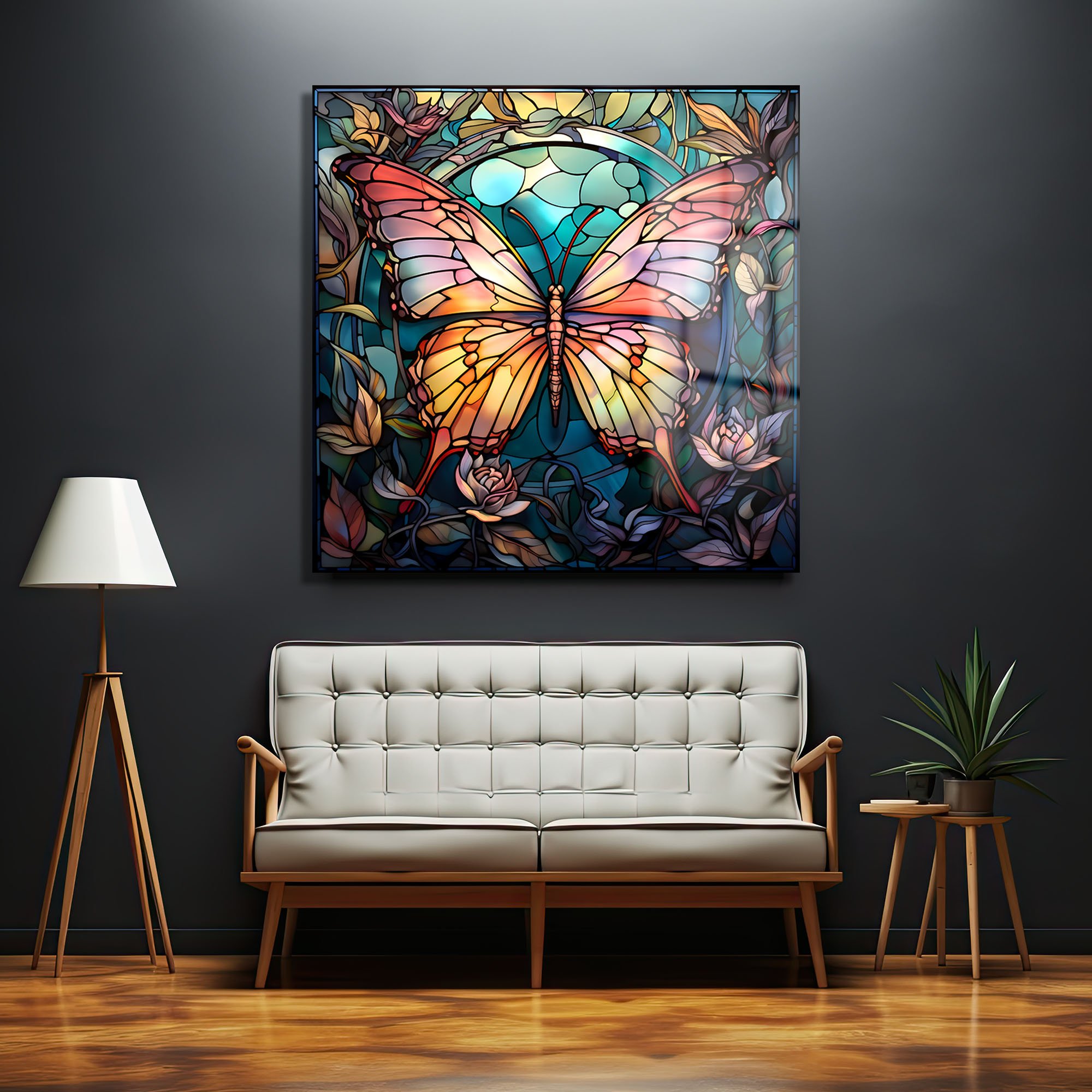 Vitray Kelebek Dansı: Canlı Renklerde Sanatsal Cam Tablo Duvar Dekoru cam tablo, duvar sanatı, modern dekorasyon, soyut sanat, cam sanat eserleri, iç mekan dekorasyonu, ofis dekorasyonu, ev dekorasyonu, restoran dekorasyonu, cafe dekorasyonu, cam baskı, UV baskı, estetik duvar sanatı