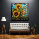 Ayçiçeği Işıltısı: Vitray Sanatlı Temperli Cam Tablo Duvar Dekoru cam tablo, duvar sanatı, modern dekorasyon, soyut sanat, cam sanat eserleri, iç mekan dekorasyonu, ofis dekorasyonu, ev dekorasyonu, restoran dekorasyonu, cafe dekorasyonu, cam baskı, UV baskı, estetik duvar sanatı