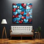 Aşkın Vitray Dansı: Kırmızı ve Mavi Kalpler Temalı Modern Cam Tablo Duvar Dekoru cam tablo, duvar sanatı, modern dekorasyon, soyut sanat, cam sanat eserleri, iç mekan dekorasyonu, ofis dekorasyonu, ev dekorasyonu, restoran dekorasyonu, cafe dekorasyonu, cam baskı, UV baskı, estetik duvar sanatı