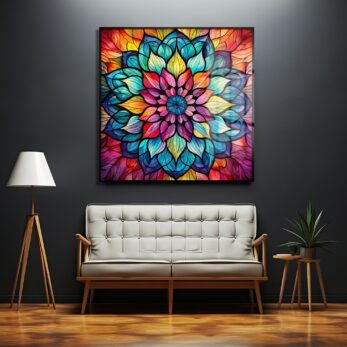Vitray Işıltısı: Canlı Renklerle Modern Mandala Cam Tablo - Glazella