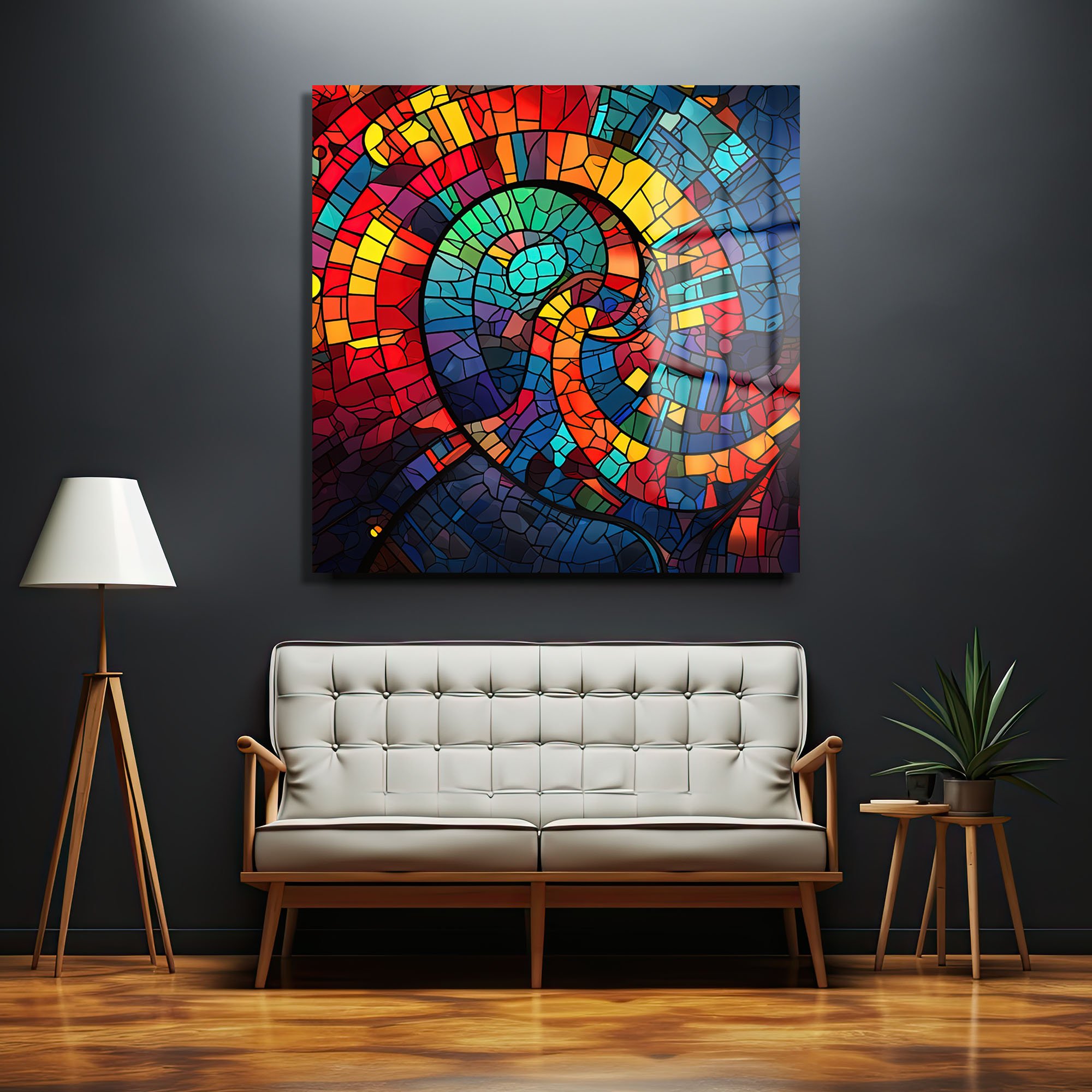 Renkli Spiral Dansı: Modern Vitray Tarzı Temperli Cam Tablo Duvar Dekoru cam tablo, duvar sanatı, modern dekorasyon, soyut sanat, cam sanat eserleri, iç mekan dekorasyonu, ofis dekorasyonu, ev dekorasyonu, restoran dekorasyonu, cafe dekorasyonu, cam baskı, UV baskı, estetik duvar sanatı