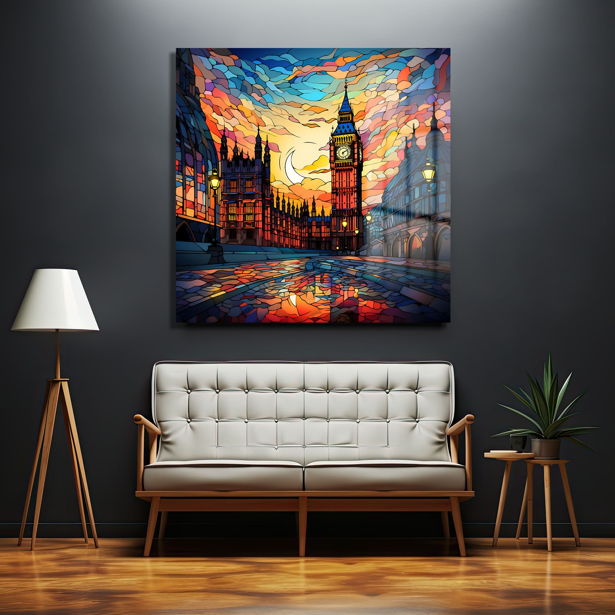 Big Ben Büyüsü: Gün Batımı Vitray Sanatı Cam Tablo Duvar Dekoru cam tablo, duvar sanatı, modern dekorasyon, soyut sanat, cam sanat eserleri, iç mekan dekorasyonu, ofis dekorasyonu, ev dekorasyonu, restoran dekorasyonu, cafe dekorasyonu, cam baskı, UV baskı, estetik duvar sanatı