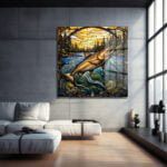 Nehrin Dansı: Stained Glass Somon Balığı Cam Tablo Duvar Dekoru cam tablo, duvar sanatı, modern dekorasyon, soyut sanat, cam sanat eserleri, iç mekan dekorasyonu, ofis dekorasyonu, ev dekorasyonu, restoran dekorasyonu, cafe dekorasyonu, cam baskı, UV baskı, estetik duvar sanatı