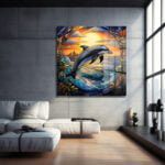 Gün Batımında Özgür Ruh: Yunus Temalı Vitray Efektli Temperli Cam Tablo Duvar Dekoru cam tablo, duvar sanatı, modern dekorasyon, soyut sanat, cam sanat eserleri, iç mekan dekorasyonu, ofis dekorasyonu, ev dekorasyonu, restoran dekorasyonu, cafe dekorasyonu, cam baskı, UV baskı, estetik duvar sanatı