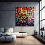 Vitray Yapraklar: Renkli Ağaç Temalı Modern Temperli Cam Tablo Duvar Dekoru cam tablo, duvar sanatı, modern dekorasyon, soyut sanat, cam sanat eserleri, iç mekan dekorasyonu, ofis dekorasyonu, ev dekorasyonu, restoran dekorasyonu, cafe dekorasyonu, cam baskı, UV baskı, estetik duvar sanatı