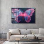Efsunlu Kanatlar: Pembe Mavi Işıltılı Temperli Cam Tablo Duvar Dekoru cam tablo, duvar sanatı, modern dekorasyon, soyut sanat, cam sanat eserleri, iç mekan dekorasyonu, ofis dekorasyonu, ev dekorasyonu, restoran dekorasyonu, cafe dekorasyonu, cam baskı, UV baskı, estetik duvar sanatı