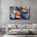 Ethereal Çiçeklerin Dansı: Amber ve Mavi Tonlarında Cam Tablo Duvar Dekoru cam tablo, duvar sanatı, modern dekorasyon, soyut sanat, cam sanat eserleri, iç mekan dekorasyonu, ofis dekorasyonu, ev dekorasyonu, restoran dekorasyonu, cafe dekorasyonu, cam baskı, UV baskı, estetik duvar sanatı