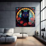 Esrarengiz Gözler: Kedi ve Güller Cam Tablo - Art Nouveau Dokunuşu Duvar Dekoru cam tablo, duvar sanatı, modern dekorasyon, soyut sanat, cam sanat eserleri, iç mekan dekorasyonu, ofis dekorasyonu, ev dekorasyonu, restoran dekorasyonu, cafe dekorasyonu, cam baskı, UV baskı, estetik duvar sanatı