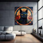 Gizemli Vitray Kara Kedi ve Kırmızı Güller Temperli Cam Tablo Duvar Dekoru cam tablo, duvar sanatı, modern dekorasyon, soyut sanat, cam sanat eserleri, iç mekan dekorasyonu, ofis dekorasyonu, ev dekorasyonu, restoran dekorasyonu, cafe dekorasyonu, cam baskı, UV baskı, estetik duvar sanatı