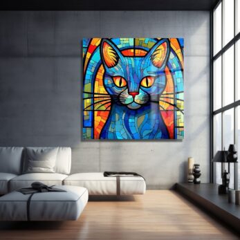 Mistik Kedi: Vitray Sanatı Temalı Temperli Cam Tablo - Glazella