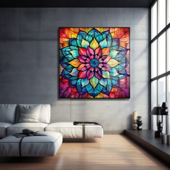 Vitray Işıltısı: Canlı Renklerle Modern Mandala Cam Tablo - Glazella