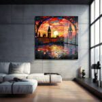 Londra Gün Batımı Vitray Sanatı: Temperli Cam Tablo Duvar Dekoru cam tablo, duvar sanatı, modern dekorasyon, soyut sanat, cam sanat eserleri, iç mekan dekorasyonu, ofis dekorasyonu, ev dekorasyonu, restoran dekorasyonu, cafe dekorasyonu, cam baskı, UV baskı, estetik duvar sanatı