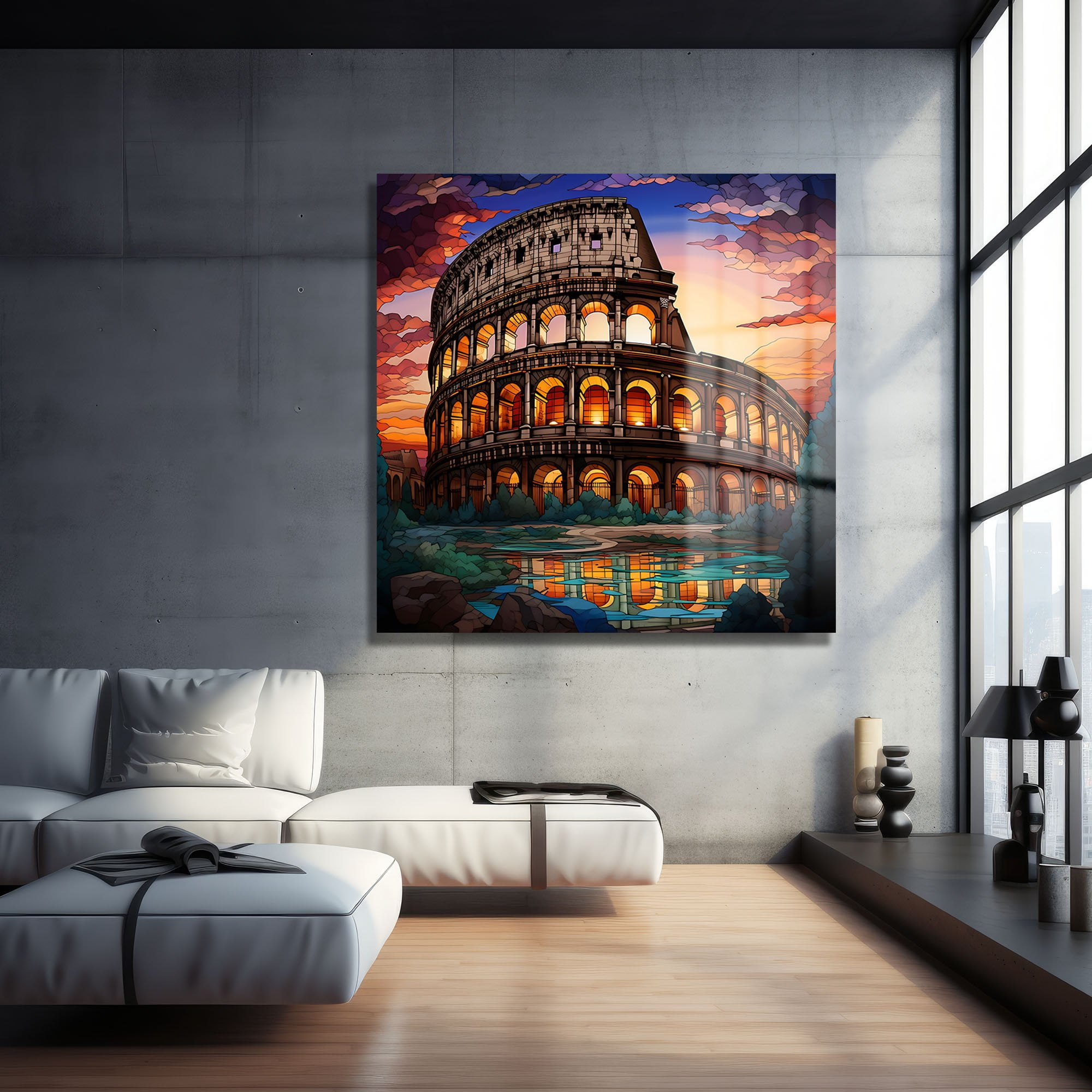 Roma'nın İhtişamı: Kolezyum Gün Batımı Temalı Cam Tablo Duvar Dekoru cam tablo, duvar sanatı, modern dekorasyon, soyut sanat, cam sanat eserleri, iç mekan dekorasyonu, ofis dekorasyonu, ev dekorasyonu, restoran dekorasyonu, cafe dekorasyonu, cam baskı, UV baskı, estetik duvar sanatı