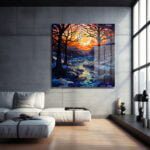 Kış Güneşi ve Nehir: Vitray Sanatı Temperli Cam Tablo Duvar Dekoru cam tablo, duvar sanatı, modern dekorasyon, soyut sanat, cam sanat eserleri, iç mekan dekorasyonu, ofis dekorasyonu, ev dekorasyonu, restoran dekorasyonu, cafe dekorasyonu, cam baskı, UV baskı, estetik duvar sanatı