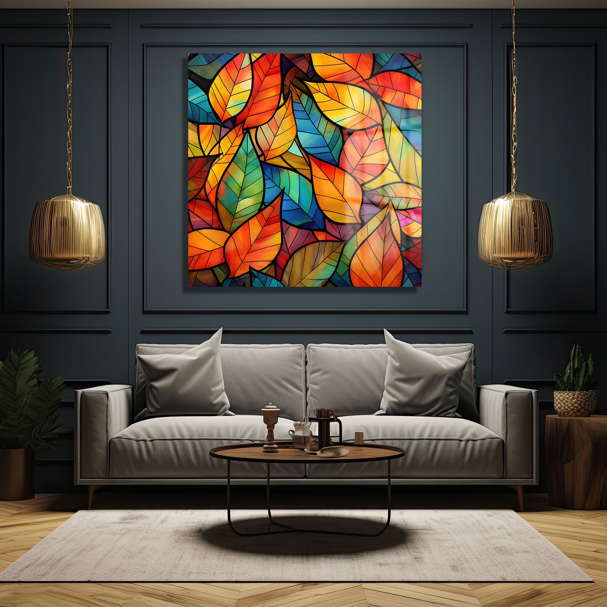Sonbahar Rüyası: Renkli Yapraklar Stained Glass Cam Tablo Duvar Dekoru cam tablo, duvar sanatı, modern dekorasyon, soyut sanat, cam sanat eserleri, iç mekan dekorasyonu, ofis dekorasyonu, ev dekorasyonu, restoran dekorasyonu, cafe dekorasyonu, cam baskı, UV baskı, estetik duvar sanatı