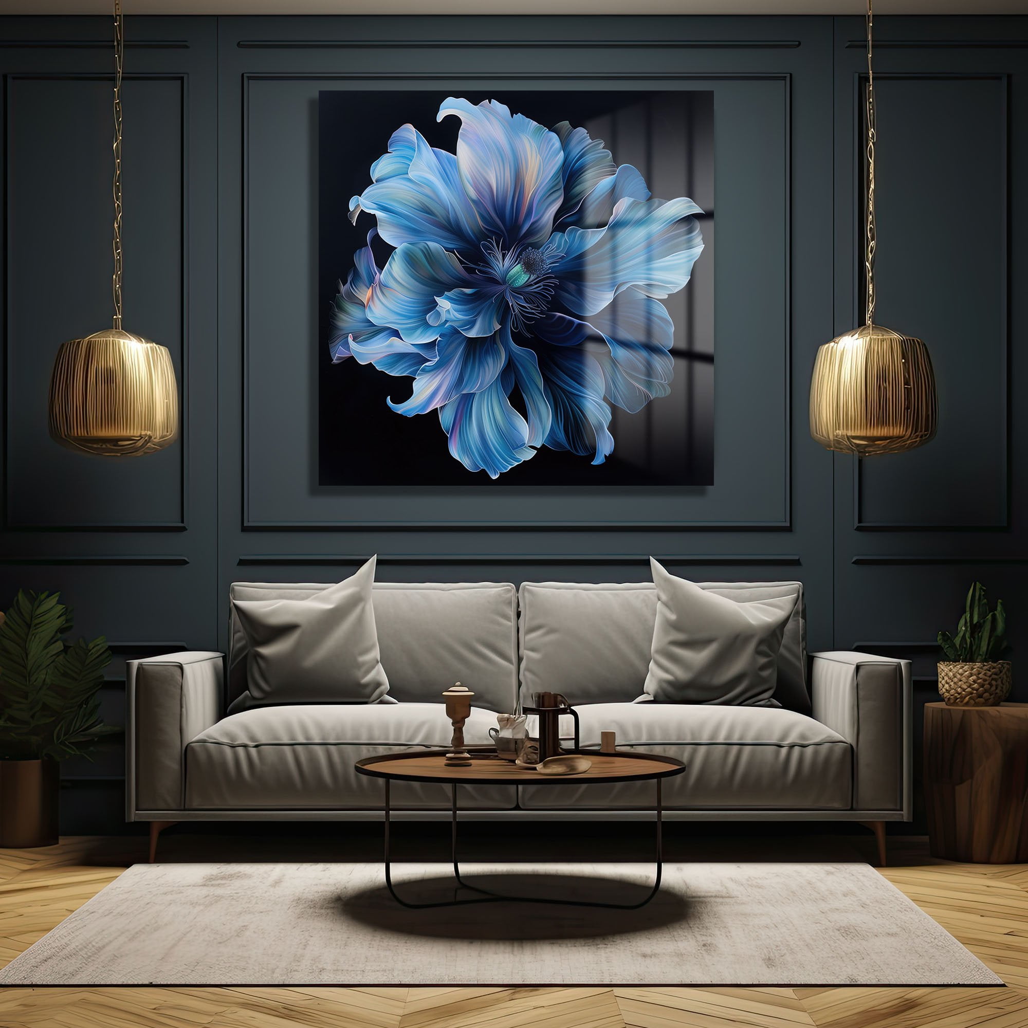 Büyüleyici Mavi Çiçek: Modern Sanat Temperli Cam Tablo Duvar Dekoru cam tablo, duvar sanatı, modern dekorasyon, soyut sanat, cam sanat eserleri, iç mekan dekorasyonu, ofis dekorasyonu, ev dekorasyonu, restoran dekorasyonu, cafe dekorasyonu, cam baskı, UV baskı, estetik duvar sanatı