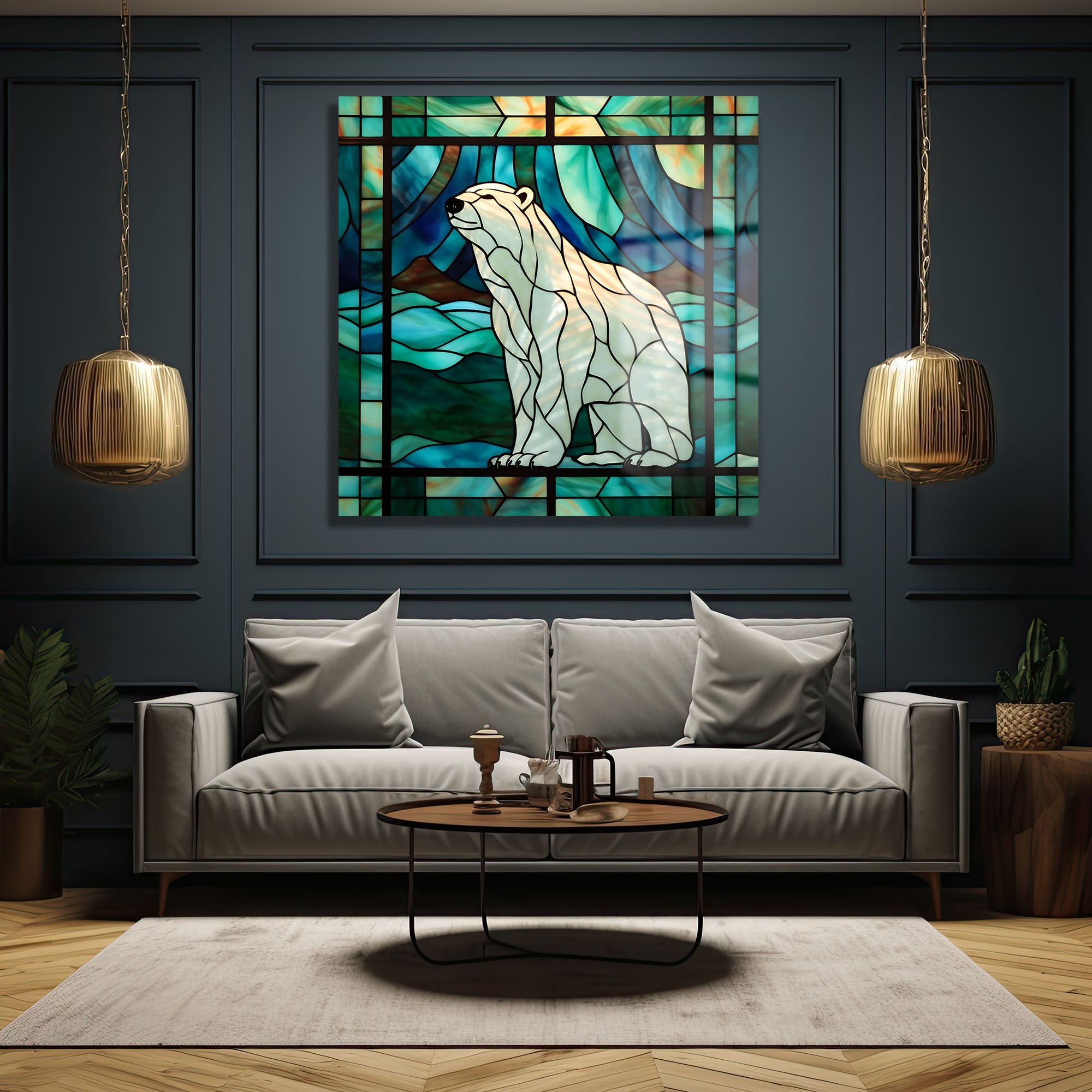 Buzların Hükümdarı: Stained Glass Kutup Ayısı Temperli Cam Tablo Duvar Dekoru cam tablo, duvar sanatı, modern dekorasyon, soyut sanat, cam sanat eserleri, iç mekan dekorasyonu, ofis dekorasyonu, ev dekorasyonu, restoran dekorasyonu, cafe dekorasyonu, cam baskı, UV baskı, estetik duvar sanatı