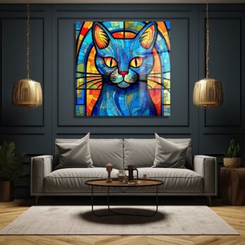 Mistik Kedi: Vitray Sanatı Temalı Temperli Cam Tablo - Glazella