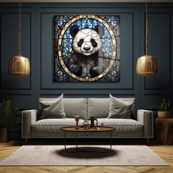 Büyülü Vitray Panda Cam Tablo: Modern Sanat ve Huzurun Buluştuğu Duvar Dekoru - Glazella
