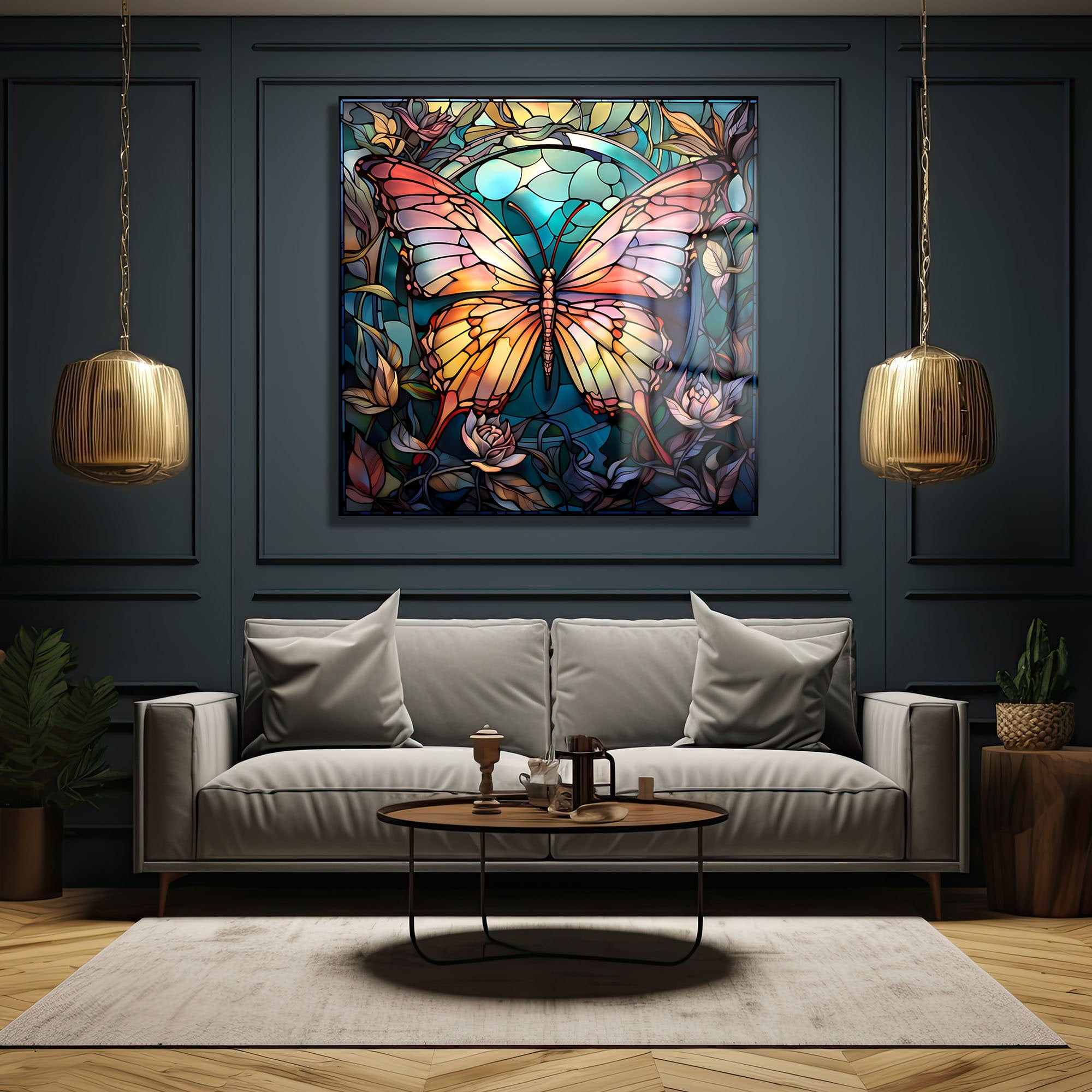 Vitray Kelebek Dansı: Canlı Renklerde Sanatsal Cam Tablo Duvar Dekoru cam tablo, duvar sanatı, modern dekorasyon, soyut sanat, cam sanat eserleri, iç mekan dekorasyonu, ofis dekorasyonu, ev dekorasyonu, restoran dekorasyonu, cafe dekorasyonu, cam baskı, UV baskı, estetik duvar sanatı