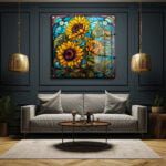 Ayçiçeği Işıltısı: Vitray Sanatlı Temperli Cam Tablo Duvar Dekoru cam tablo, duvar sanatı, modern dekorasyon, soyut sanat, cam sanat eserleri, iç mekan dekorasyonu, ofis dekorasyonu, ev dekorasyonu, restoran dekorasyonu, cafe dekorasyonu, cam baskı, UV baskı, estetik duvar sanatı