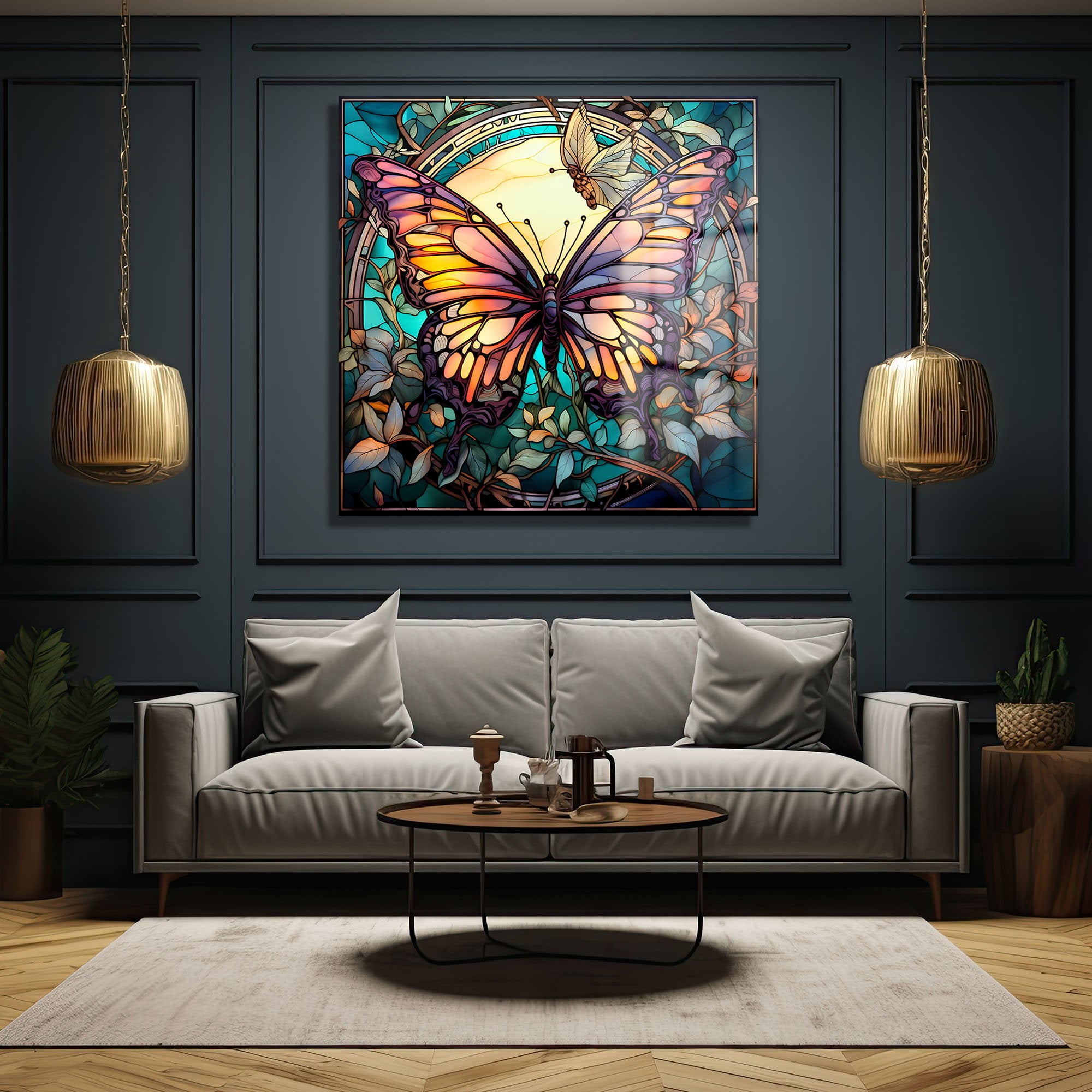 Vitray Kelebek Dansı: Canlı Renklerle Temperli Cam Tablo Duvar Dekoru cam tablo, duvar sanatı, modern dekorasyon, soyut sanat, cam sanat eserleri, iç mekan dekorasyonu, ofis dekorasyonu, ev dekorasyonu, restoran dekorasyonu, cafe dekorasyonu, cam baskı, UV baskı, estetik duvar sanatı