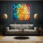 Gökkuşağı Petekleri: Modern Geometrik Temperli Cam Tablo Duvar Dekoru cam tablo, duvar sanatı, modern dekorasyon, soyut sanat, cam sanat eserleri, iç mekan dekorasyonu, ofis dekorasyonu, ev dekorasyonu, restoran dekorasyonu, cafe dekorasyonu, cam baskı, UV baskı, estetik duvar sanatı