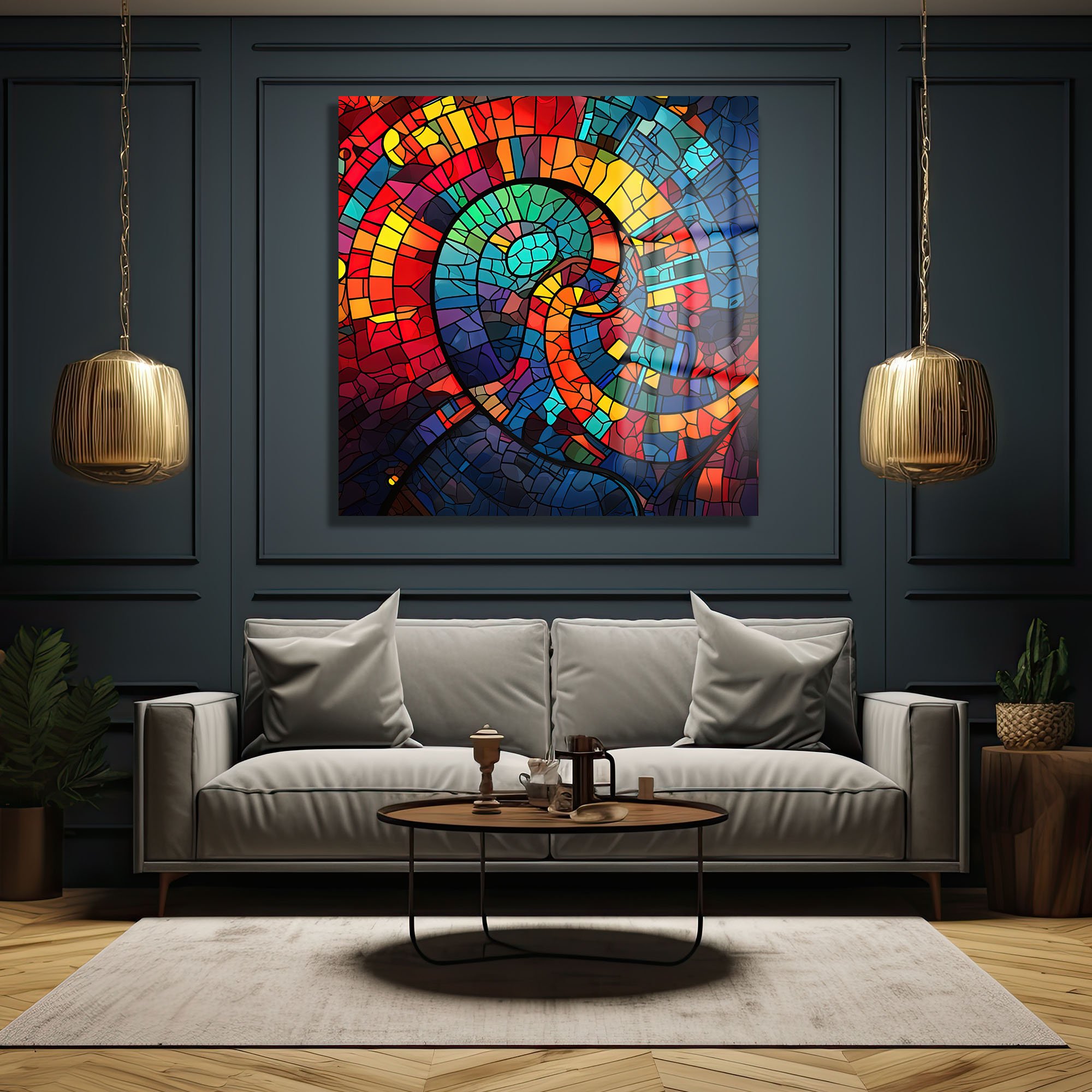 Renkli Spiral Dansı: Modern Vitray Tarzı Temperli Cam Tablo Duvar Dekoru cam tablo, duvar sanatı, modern dekorasyon, soyut sanat, cam sanat eserleri, iç mekan dekorasyonu, ofis dekorasyonu, ev dekorasyonu, restoran dekorasyonu, cafe dekorasyonu, cam baskı, UV baskı, estetik duvar sanatı